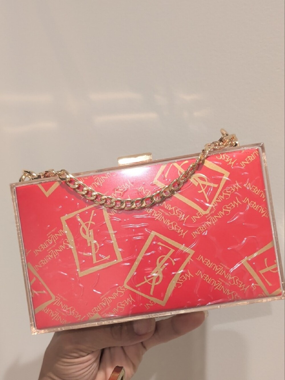 Upcycled Novelty Saint Laurent Red Acrylic Box Clutch
